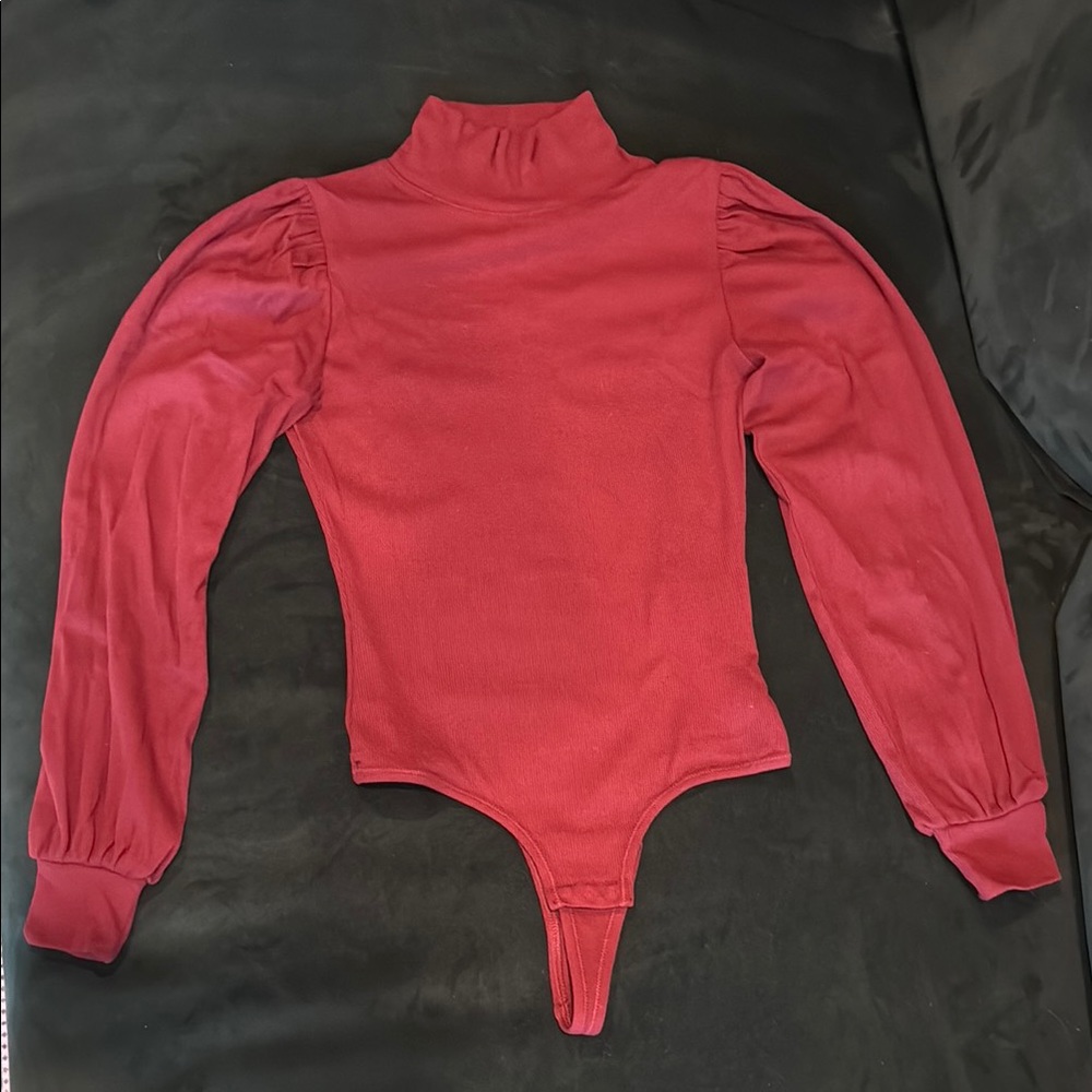 Madewell Red/Maroon Long Sleeve Bodysuit